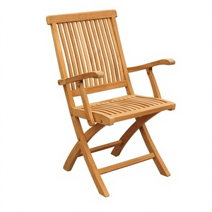 Chaise de jardin pliante en teck avec accoudoirs, mobilier de salle à manger extérieur moderne, design à pieds coniques, bistro, patio, parc - Product Image 1