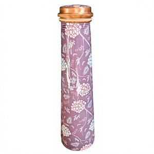 Bouteille d'eau en cuivre pur, imprimée de fleurs violettes lavande, émaillée, sans joint, gourde d'hydratation - Product Image 1