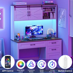 Escritorio Ejecutivo Estilo Rústico con Estante Superior y 4 Cajones, Estación de Trabajo Grande de Madera Blanca para Dormitorio o Estudio - Product Image 6