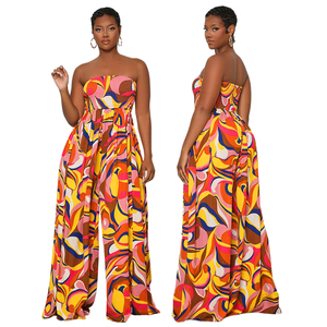 Combinaison-pantalon décontractée d'été pour femme, taille haute, imprimée, avec haut bustier dos nu et coupe ample, style transfrontalier - Product Image 5