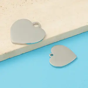 Custom Laser Engraving Logo Stainless Steel Heart Pendant Blanks Charms for Bracelet Necklace Making