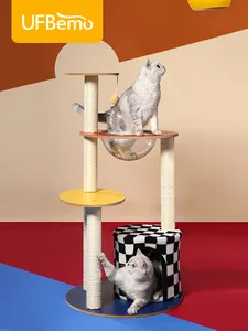 UFBemo kedi tırmalama sütunu kedi tırmanma rafları Sisal Scratcher Tall çiçek kedi ağacı evi hamak ve kuleleri