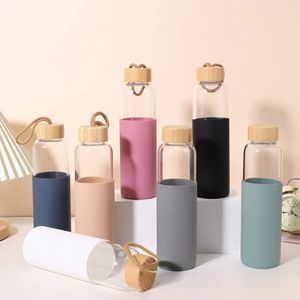 Thân Thiện Với Môi 500Ml Thủy Tinh Borosilicate Nước Chai Nắp Tre Silicone Tay Áo Bền Thể Thao Uống Cho Bé Kid - Product Image 5