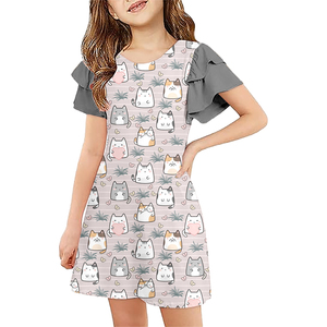 Milk Silk Girls Ruffle Short Sleeve <b>Dress</b>,Custom Print Kids Casual A Line <b>Dress</b> - Product Image 1