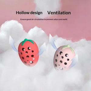 Organisateur de <span class=keywords><strong>maquillage</strong></span> pour éponges de beauté en forme de fraise, boîte de rangement respirante, anti-moisissure et portable - Product Image 3