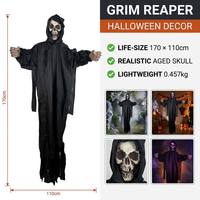 Décoration Grim Reaper grandeur nature 170 cm, Crâne vieilli, Mains à griffes géantes, Léger (0,45 kg), Triplez le facteur d'effroi