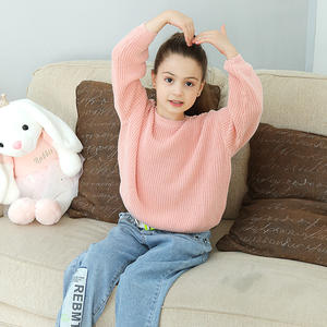 Pull-Over <span class=keywords><strong>Couleur</strong></span> Unie Automne Hiver Prêt-à-Expédier pour Enfants, Haut Tricoté en Coton à Manches Longues, Pulls Oversize pour Bébés et Enfants - Product Image 5