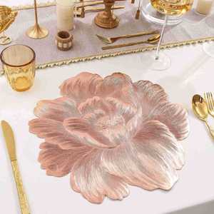 Lotus PVC Placemat Rose Gold Round Heat Insulating <b>Table</b> <b>Mat</b> For Home Restaurant Use - Product Image 1