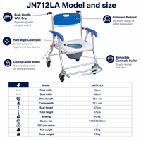Fauteuil roulant léger en aluminium avec dossier bleu, accoudoirs amovibles et cuvette pour personnes âgées et handicapées, soins de bain