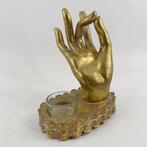 Porte-bougie en polyrésine en forme de <span class=keywords><strong>main</strong></span> de Bouddha avec fleur de lotus - Product Image 2