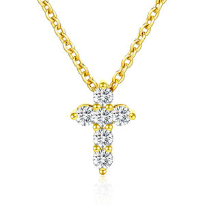 High Quality Custom Hand Made Luxury 14K Solid Yellow <b>Gold</b> Natural Diamond <b>Cross</b> Shape <b>Pendants</b> Gift For Girlfriend Daily Wear - Product Image 1