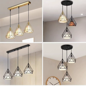 โคมไฟระย้าสไตล์นอร์ดิกวินเทจอุตสาหกรรม โคมไฟห้อยเพดานโลหะรูปทรงเพชรแนวเรโทร สำหรับห้องรับประทานอาหาร/บาร์ แบบ 3 หัว สไตล์ลอฟท์ - Product Image 4