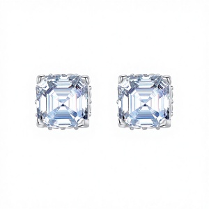 Asscher Cut <b>Moissanite</b> Stud <b>Earrings</b> 925 Sterling Silver Rhodium Plated Fine Jewelry Unisex Trendy Minimalist Gift Stud <b>Earrings</b> - Product Image 2
