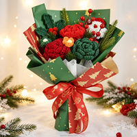 Buket Bunga Natal Rajutan Tangan Benang Bunga Buatan Pengaturan Bunga Liburan Hadiah Kustom Grosir