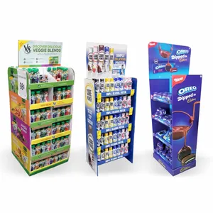 Unidad de exhibición de productos de tienda al por menor, estante de exhibición personalizado de cartón corrugado para alimentos, dulces y bebidas