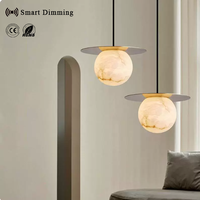 Lustre moderne intelligent à intensité variable en marbre et albâtre, suspension LED de luxe avec contrôle par application pour salon et salle à manger