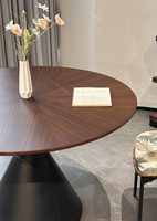 Mesa de Comedor de Madera Maciza de Estilo Moderno Francés de Mediados de Siglo, Combinación de Mesa y Sillas, Mesa de Comedor de Madera de Nogal Negro con Mosaico en Forma de Reloj de Arena