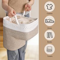 Panier de rangement moderne en corde de coton tressée, écologique, brun, avec poignées, pour escaliers en bois