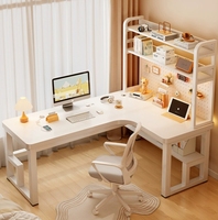 Bureau d'angle en bois massif, bureau d'ordinateur pour chambre à coucher, maison ou bureau, intégré avec étagère, bureau d'angle