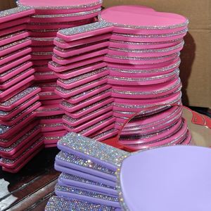 Heart Shape <b>Makeup</b> Mirror With Rhinestone Wholesale Purple Red Pink Handheld Cosmetic Private Label Small Hand Mirrors - Product Image 2