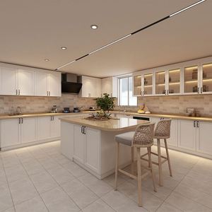 Armoires de cuisine modernes modulaires en forme de L brillantes SANTOPOVA |   Finition laquée personnalisée avec design sans poignée pour projets d'appartements - Product Image 5