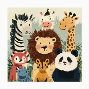 Modern Cute Animals Oil Painting With <b>Frame</b> 60x60cm For Children's Room Decor - Product Image 5