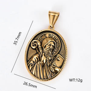 Collier Pendentif en Acier Inoxydable Hip Hop Saint Benoît <span class=keywords><strong>Barbara</strong></span> Jésus Jéhovah André Michel Chrétien, Bijou Tendance pour Homme - Product Image 2