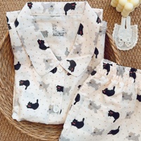 Ensemble 2 pièces en gaze double couche 100 % coton, manches courtes et short, qualité mère-enfant, antistatique, léger et doux pour la peau