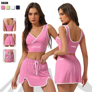 Ropa deportiva para mujer, ropa de gimnasio, Sujetador deportivo + falda de tenis, conjunto de 2 piezas - Product Image 1