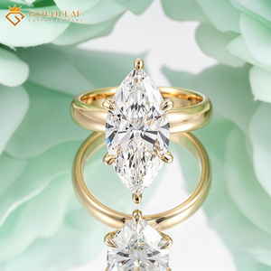 Bague de fiançailles et de mariage en or massif plaqué or fin sur mesure Goldleafgem, diamant de laboratoire taille marquise DEF VVS1-VS2, rapport IGI - Product Image 3