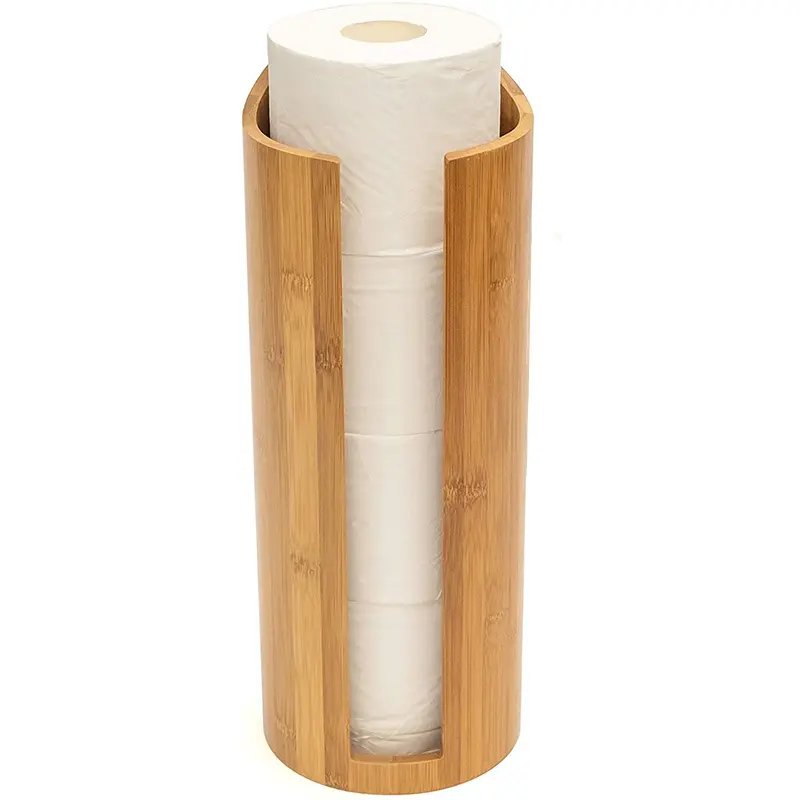 Vertical Free-Standing Compact Organizer Bathroom Bamboo Toilet Roll Paper Holder Organizer