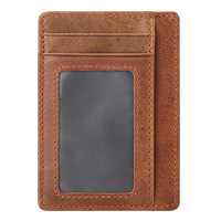 Porte-cartes en cuir véritable en gros, blocage RFID, petit étui à cartes, portefeuille vintage ultra-fin en cuir pour cartes de crédit, pour hommes et femmes