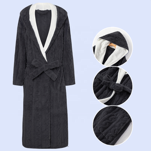 Albornoces de franela con cuello vuelto o con capucha de Jacquard personalizados para Hotel Albornoz de lana de Coral de poliéster de spa de calidad superior - Product Image 6
