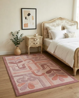 Tapis en laine et fourrure 0113 pour salon moderne de luxe, vert rouille beige, design abstrait artistique tufté, doux, moelleux, antidérapant, adapté aux animaux domestiques