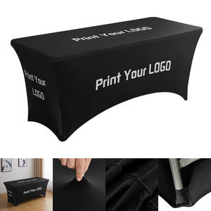 Housse de table élastique Chaisang, logo personnalisé, ajustement extensible, utilisation pour hôtel, restaurant, banquet, polyester noir, une seule pièce - Product Image 4
