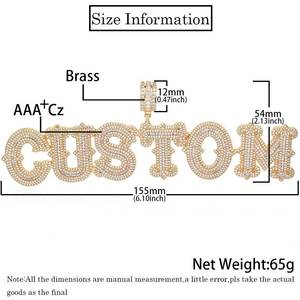 Gran oferta de joyería de latón personalizada HipHop Bling Baguette Cubic Zirconia Iced Out letra inicial costura DIY nombre colgante collares - Product Image 6