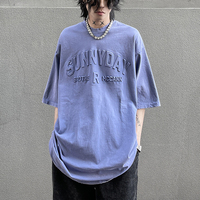 T-shirt unisexe ample à manches courtes, style rétro, effet vieilli, gaufré, pour homme, mode streetwear estivale, personnalisable OEM