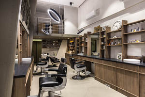 Diseño y Equipamiento de Barbería Llave en Mano |   Interior de Salón de Belleza Masculina de Estilo Industrial Moderno, Mobiliario Modular para Salón de Peluquería - Product Image 2