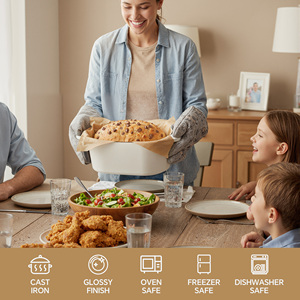 หม้ออบขนมปังเหล็กหล่อเคลือบขนาด 3.4 ควอร์ต ฝาปิดรูปวงรี สำหรับอบขนมปังซาวโดว์ ใช้กับเครื่องล้างจานได้ ใช้กับเตาแก๊สและเตาแม่เหล็กไฟฟ้าได้ เหมาะสำหรับการอบขนมที่บ้านสำหรับครอบครัว - Product Image 4