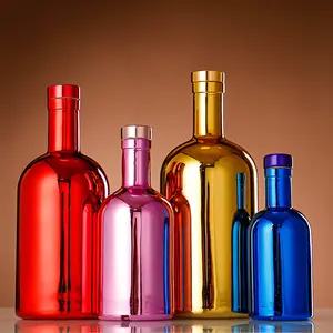 Fabrika özel galvanik şampanya votka şarap için cam şişe cam gül altın Gin mantarlı şişe