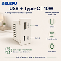 DELEFU Prise murale modulaire blanche en stock local au Brésil, interrupteur 10A 20A, prise brésilienne USB Type-C, panneau en verre PC 20W