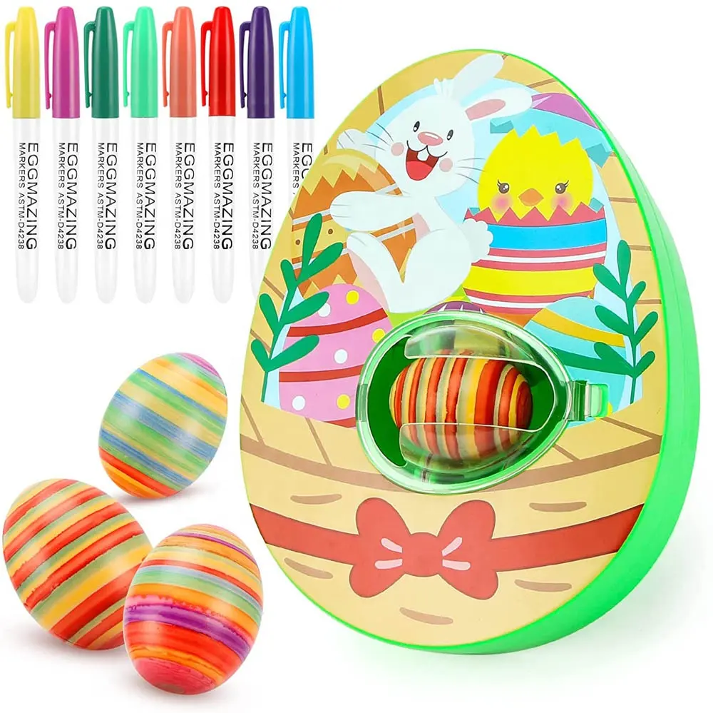 Kids DIY painting Easter egg decorator kits real eggs spinner coloring arts and crafts toy set with 8 water color pen and 2 eggs