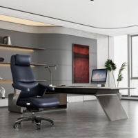 Fauteuil de bureau exécutif pivotant ergonomique et confortable en cuir véritable JORI, avec cadre en aluminium robuste, vente en gros