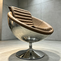 Fauteuil simple en cuir véritable ciré, style industriel LOFT, inspiré des designers, avec base pivotante en acier inoxydable, pour salon décontracté