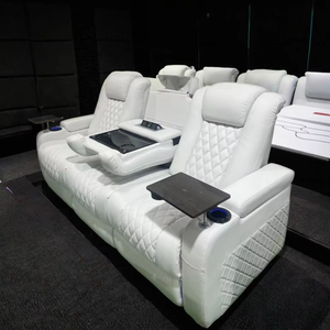 Sofá de Lujo Personalizable para Sala de Video y Cine en Casa con Reclinador Automático en Piel Genuina - Product Image 1