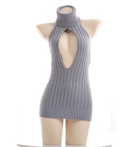 Pull-over en maille ajourée à col roulé et dos nu pour femme, style sexy et tendance, collection automne - Product Image 4