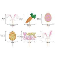 Carte de Cupcake Joyeuses Pâques avec Oreille de Lapin Carotte et Oeuf de Pâques Fournitures de Décoration de Gâteau