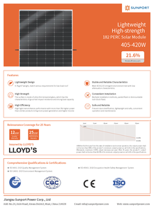 420W PERC <b>Solar</b> Module-<b>Light</b> Weight High Efficiency 21.6% Anodized Aluminium Frame JSF Sunman Flexible <b>Solar</b> JSF - Product Image 2