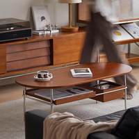 Table basse en bois massif de style Mid-Century Modern, avec structure en acier inoxydable, style Japandi, design de designer, meubles de salon, villa de luxe