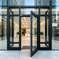 Porte coulissante robuste à double vitrage avec cadre en aluminium, fabriquée par l'usine HUACAI, pour devantures de magasins commerciaux